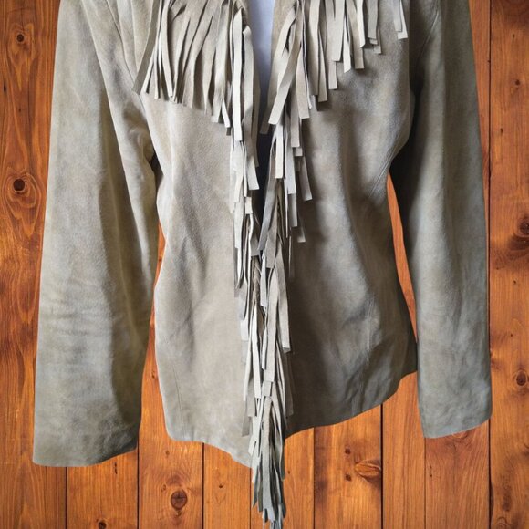 Nancy Bolen City Girl Size 12 Beige Suede Open Front Jacket Fringe Western - Picture 5 of 9